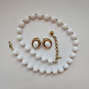 Vintage Monet Gold and White Necklace & Earrings